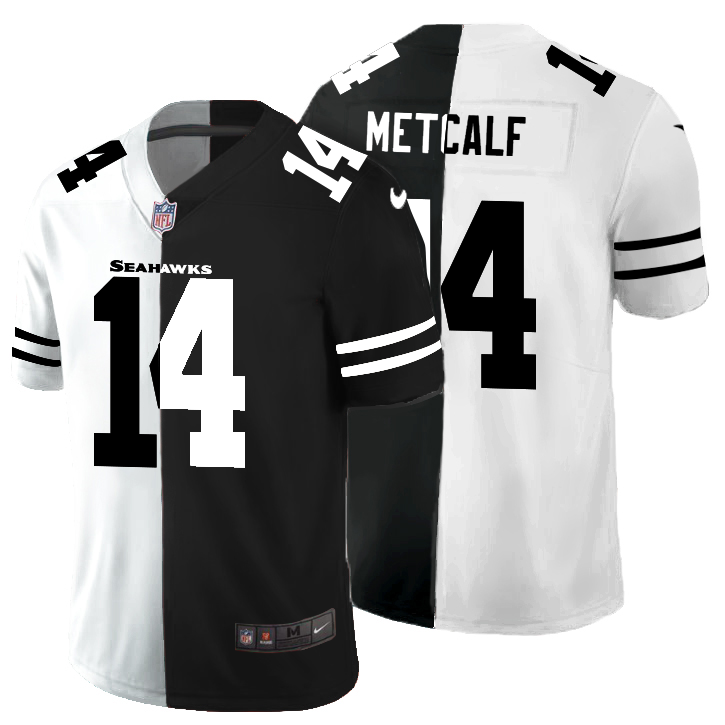 Men's Seattle Seahawks #14 D.K. Metcalf Black & White Split Limited Stitched Jersey